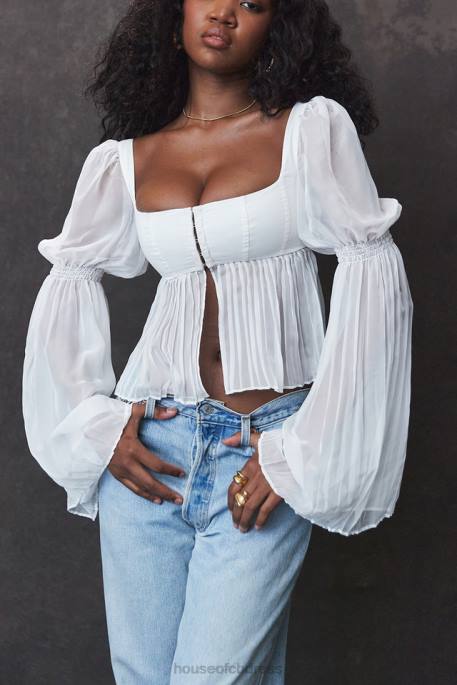 House of CB Lucie White Pleated Top Clothing 4H6N8