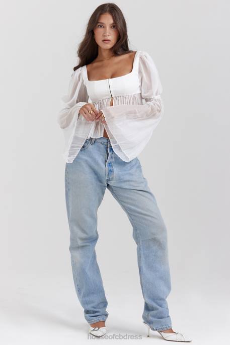 House of CB Lucie White Pleated Top Clothing 4H6N8