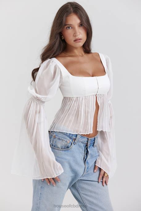 House of CB Lucie White Pleated Top Clothing 4H6N8