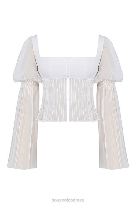 House of CB Lucie White Pleated Top Clothing 4H6N8