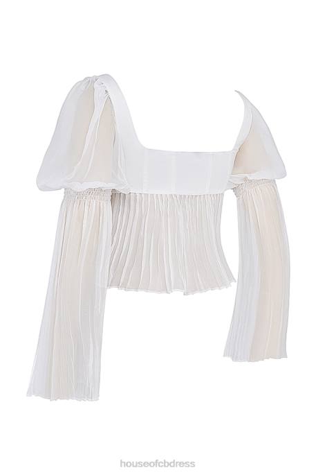 House of CB Lucie White Pleated Top Clothing 4H6N8
