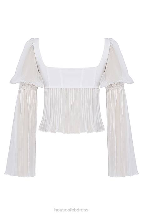 House of CB Lucie White Pleated Top Clothing 4H6N8