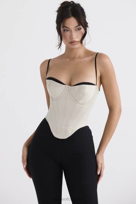 House of CB Luette Beige Satin Underwired Corset Clothing 4H6N30