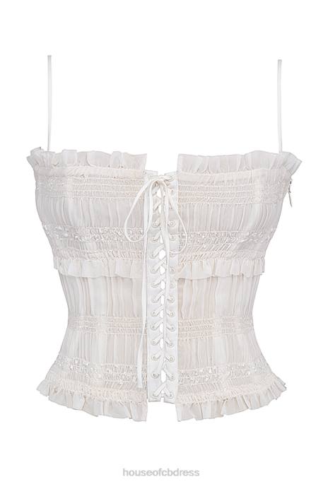 House of CB Lula Ivory Sequin Pleat Corset Clothing 4H6N25