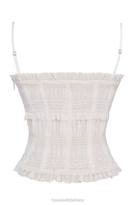 House of CB Lula Ivory Sequin Pleat Corset Clothing 4H6N25