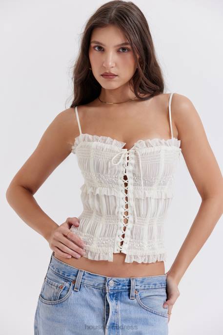 House of CB Lula Ivory Sequin Pleat Corset Clothing 4H6N25