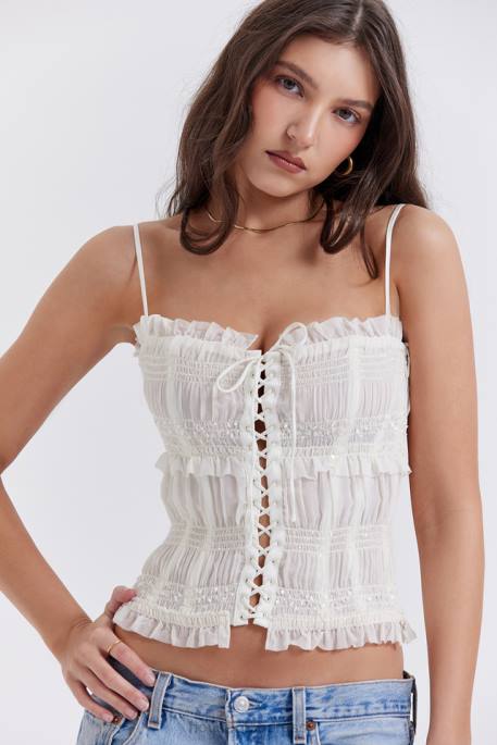 House of CB Lula Ivory Sequin Pleat Corset Clothing 4H6N25