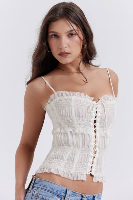 House of CB Lula Ivory Sequin Pleat Corset Clothing 4H6N25