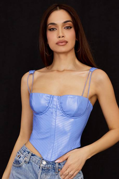 House of CB Melissa Cornflower Blue Vegan Leather Corset Clothing 4H6N65