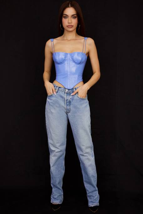 House of CB Melissa Cornflower Blue Vegan Leather Corset Clothing 4H6N65