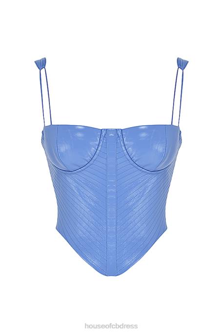 House of CB Melissa Cornflower Blue Vegan Leather Corset Clothing 4H6N65
