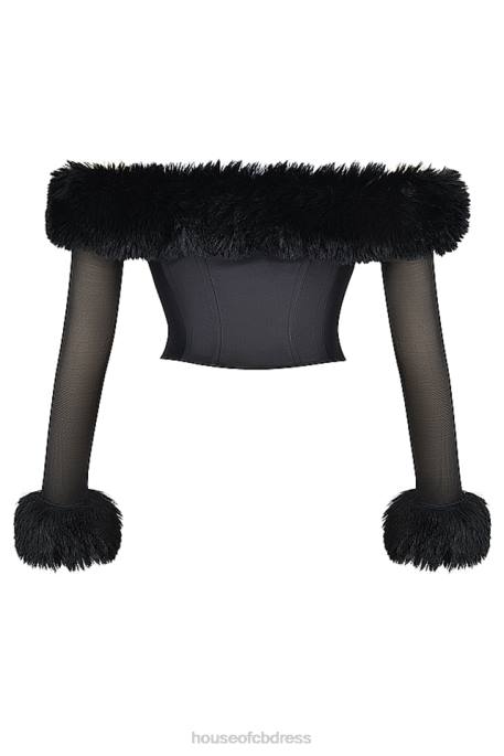 House of CB Merle Black Faux Fur Trim Corset Clothing 4H6N2