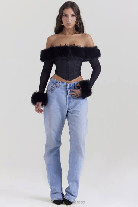 House of CB Merle Black Faux Fur Trim Corset Clothing 4H6N2