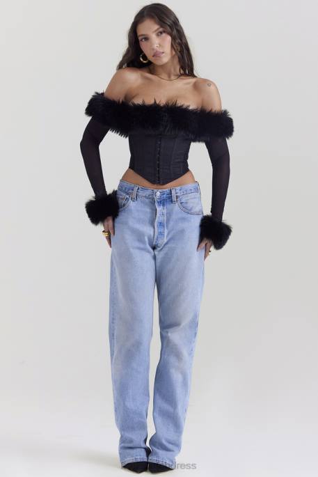 House of CB Merle Black Faux Fur Trim Corset Clothing 4H6N2