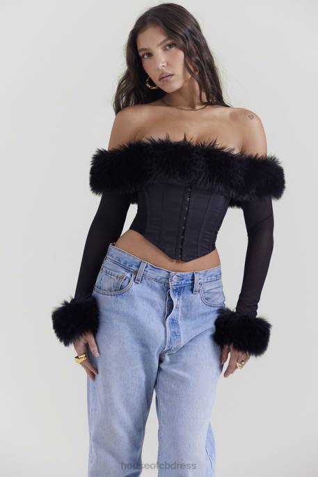 House of CB Merle Black Faux Fur Trim Corset Clothing 4H6N2