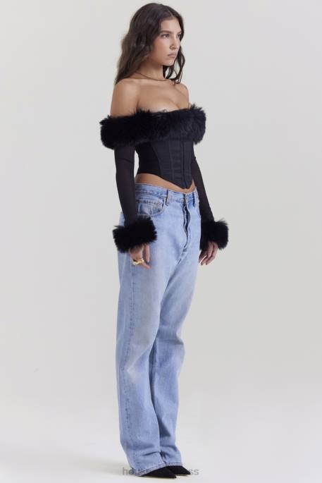 House of CB Merle Black Faux Fur Trim Corset Clothing 4H6N2