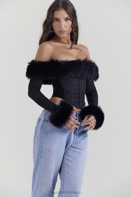 House of CB Merle Black Faux Fur Trim Corset Clothing 4H6N2