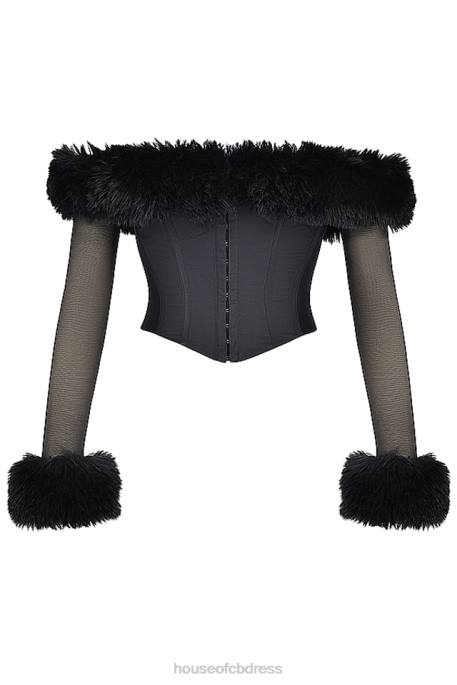 House of CB Merle Black Faux Fur Trim Corset Clothing 4H6N2
