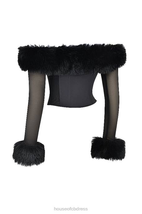 House of CB Merle Black Faux Fur Trim Corset Clothing 4H6N2