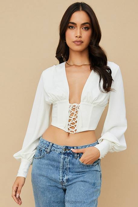House of CB Mirabelle White Lace Up Corset Clothing 4H6N82