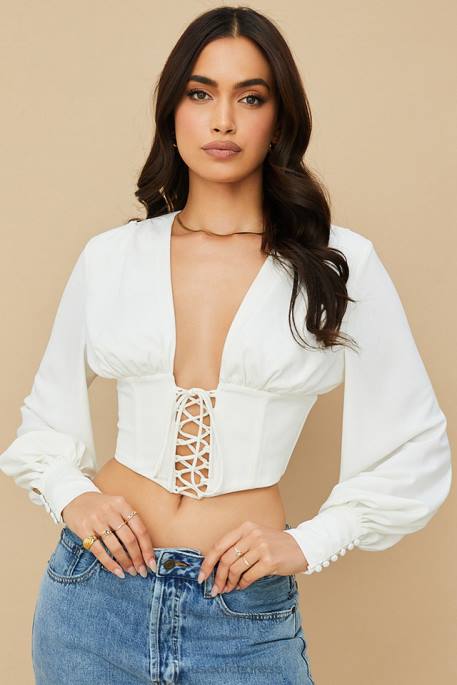 House of CB Mirabelle White Lace Up Corset Clothing 4H6N82