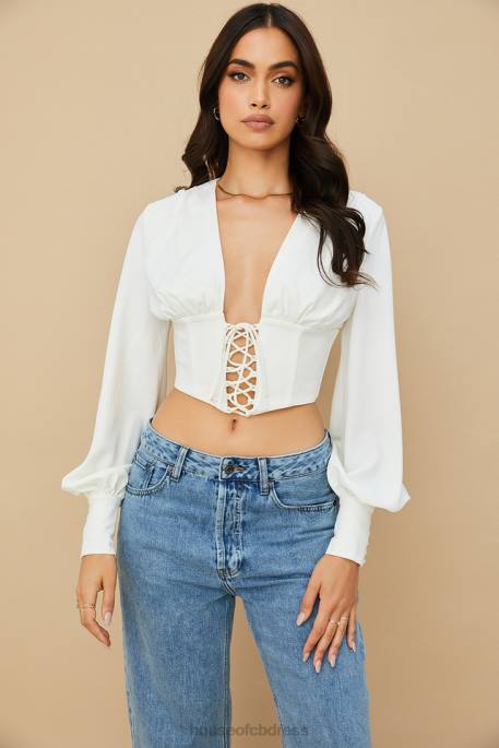House of CB Mirabelle White Lace Up Corset Clothing 4H6N82