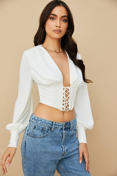 House of CB Mirabelle White Lace Up Corset Clothing 4H6N82