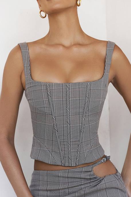 House of CB Mistress Rocks Monochrome Square Neck Chequered Corset Clothing 4H6N41