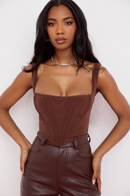 House of CB Ninetta Chocolate Mesh Corset Clothing 4H6N92