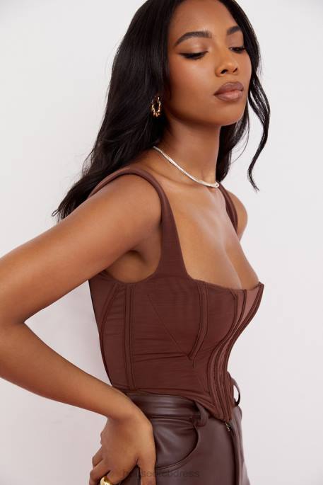 House of CB Ninetta Chocolate Mesh Corset Clothing 4H6N92