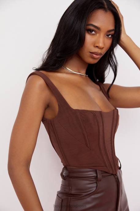 House of CB Ninetta Chocolate Mesh Corset Clothing 4H6N92