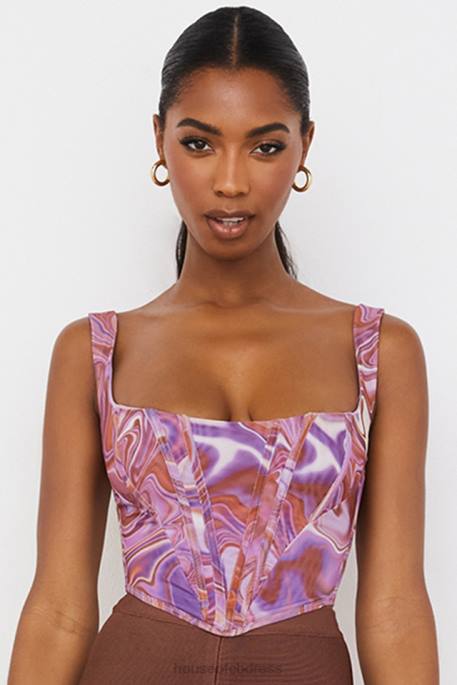 House of CB Ninetta Purple Swirl Print Mesh Corset Clothing 4H6N85