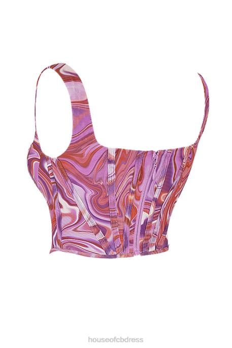 House of CB Ninetta Purple Swirl Print Mesh Corset Clothing 4H6N85