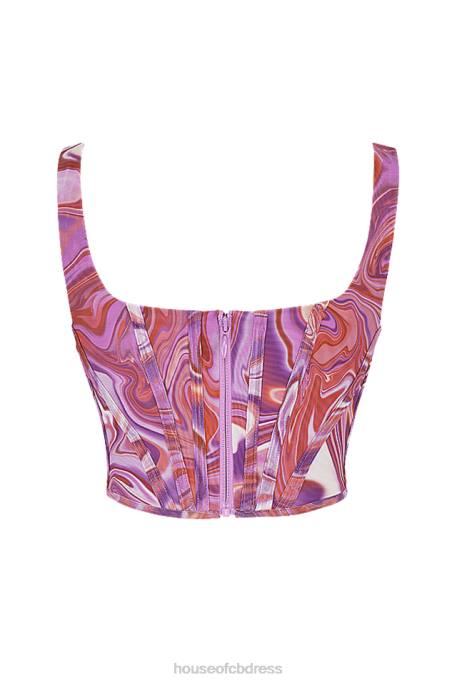 House of CB Ninetta Purple Swirl Print Mesh Corset Clothing 4H6N85