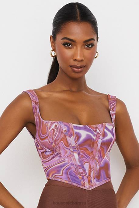 House of CB Ninetta Purple Swirl Print Mesh Corset Clothing 4H6N85