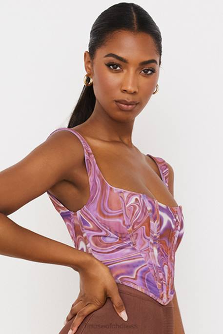 House of CB Ninetta Purple Swirl Print Mesh Corset Clothing 4H6N85