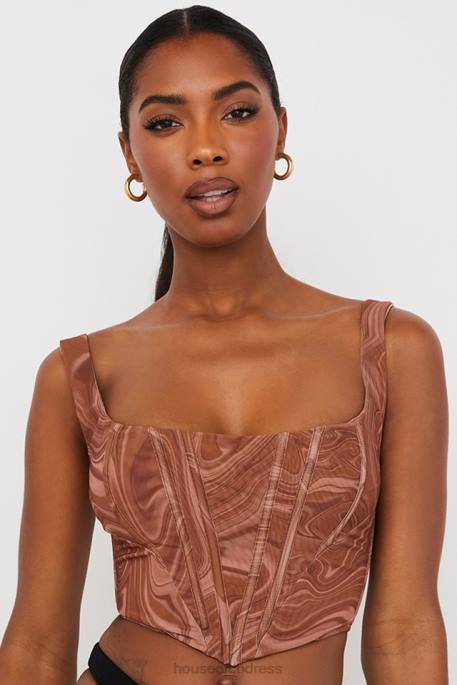 House of CB Ninetta Swirl Print Mesh Corset Clothing 4H6N86