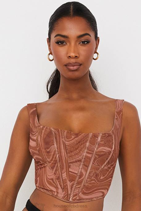 House of CB Ninetta Swirl Print Mesh Corset Clothing 4H6N86