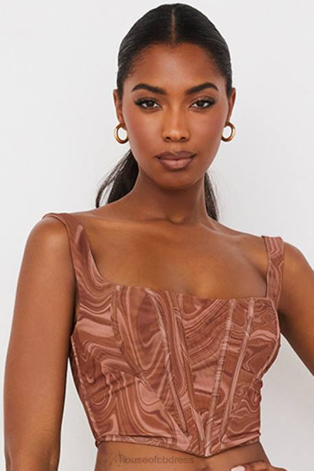 House of CB Ninetta Swirl Print Mesh Corset Clothing 4H6N86