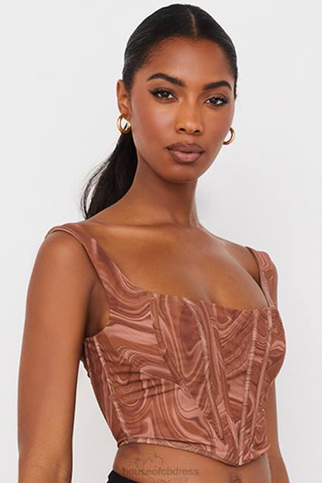 House of CB Ninetta Swirl Print Mesh Corset Clothing 4H6N86