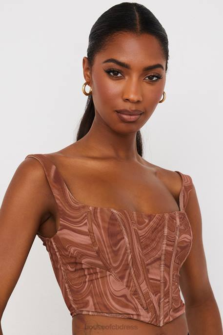 House of CB Ninetta Swirl Print Mesh Corset Clothing 4H6N86