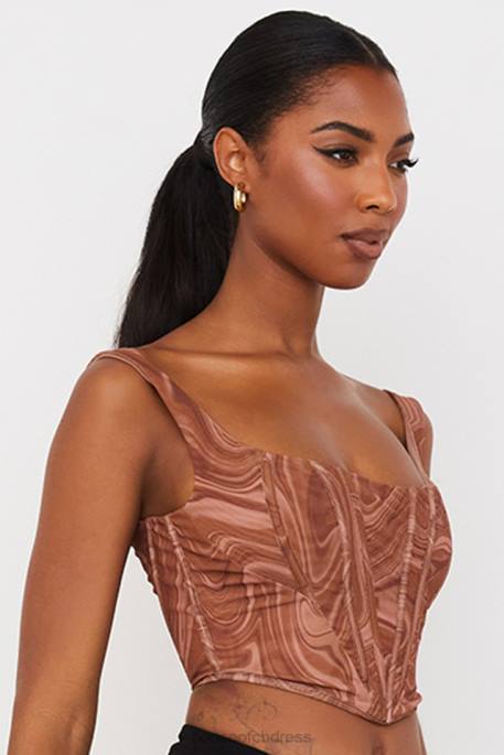 House of CB Ninetta Swirl Print Mesh Corset Clothing 4H6N86