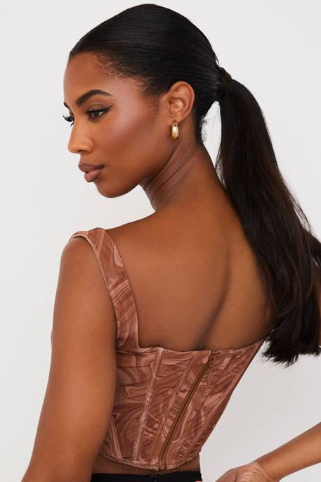 House of CB Ninetta Swirl Print Mesh Corset Clothing 4H6N86