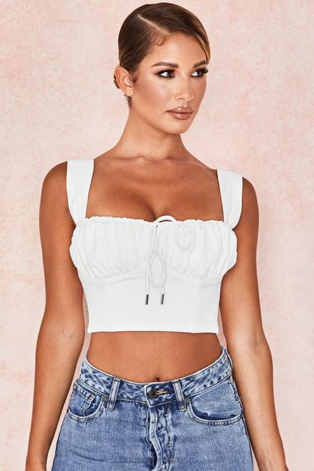 House of CB Noemi White Blouson Corset Top Clothing 4H6N104