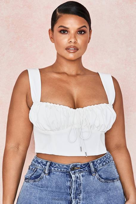 House of CB Noemi White Blouson Corset Top Clothing 4H6N104