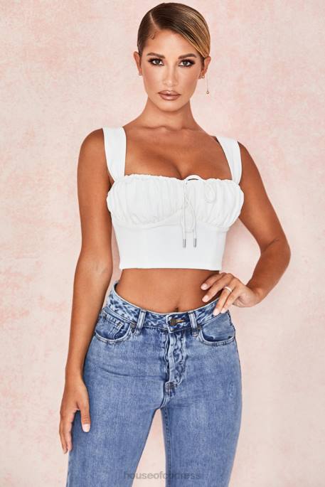 House of CB Noemi White Blouson Corset Top Clothing 4H6N104