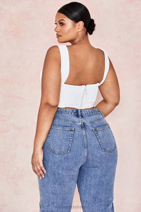 House of CB Noemi White Blouson Corset Top Clothing 4H6N104