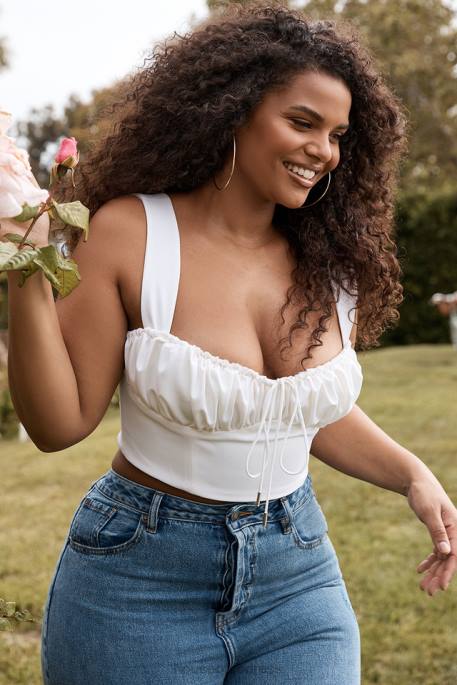 House of CB Noemi White Blouson Corset Top Clothing 4H6N104