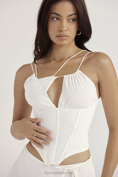 House of CB Orla White Chiffon Strappy Corset Clothing 4H6N52