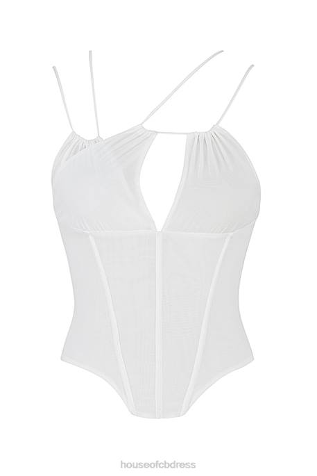 House of CB Orla White Chiffon Strappy Corset Clothing 4H6N52